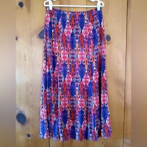 Susan Graver Petite Abstract Print Knit Flare Panel Maxi Skirt
